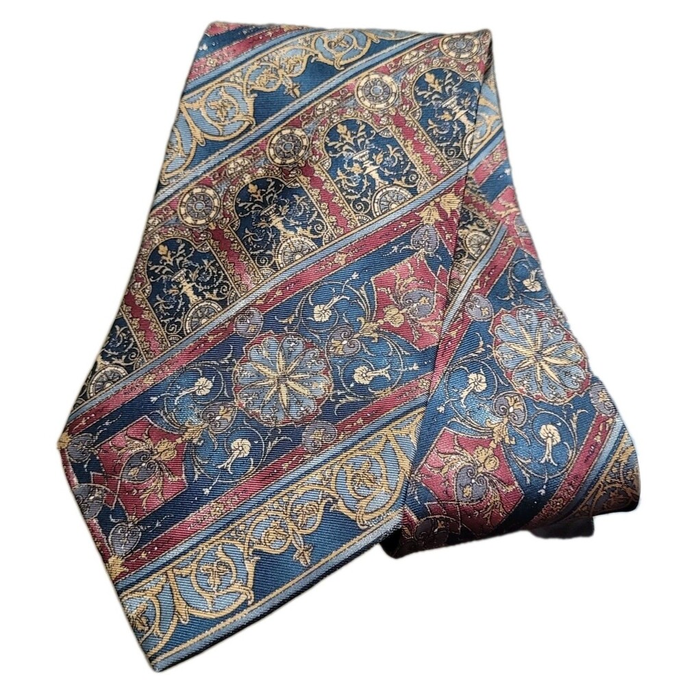 Vtg Mallory & Church Necktie  Blue Geometric 100% Silk Tie Made in USA